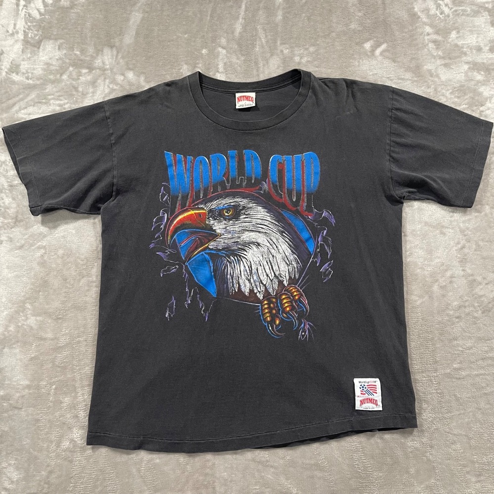 Vintage World Cup 94 Shirt Mens XL Black Nut Meg USA Soccer Eagle Made in USA